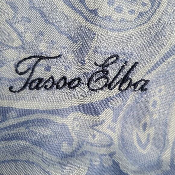 Tasso Elba Mens Paisley Button Up Shirt Blue Size XL Long Sleeve Flip Cuff Work - Picture 5 of 8